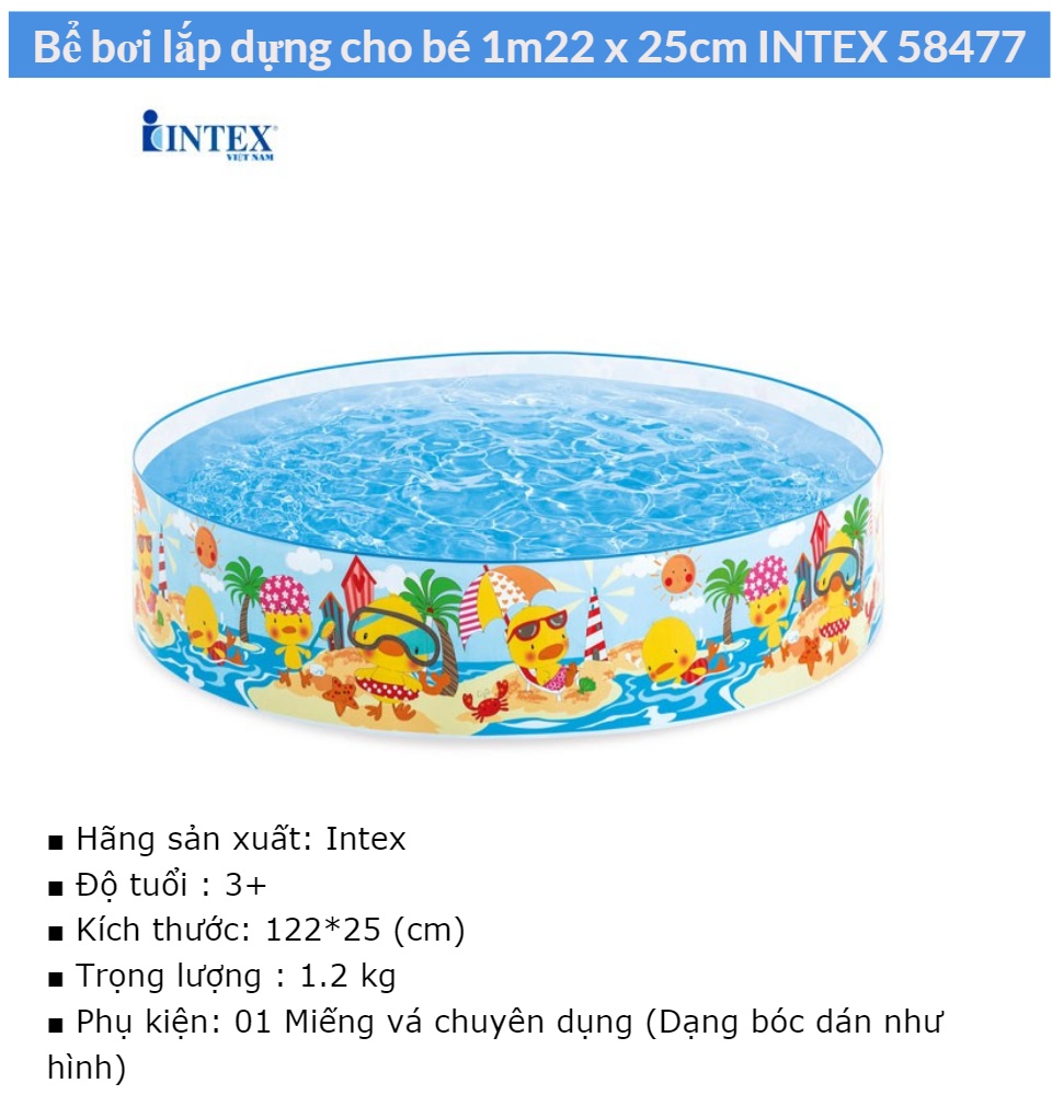 Bể bơi lắp dựng cho bé 1m22 x 25cm INTEX 58477- Bể bơi phao cho