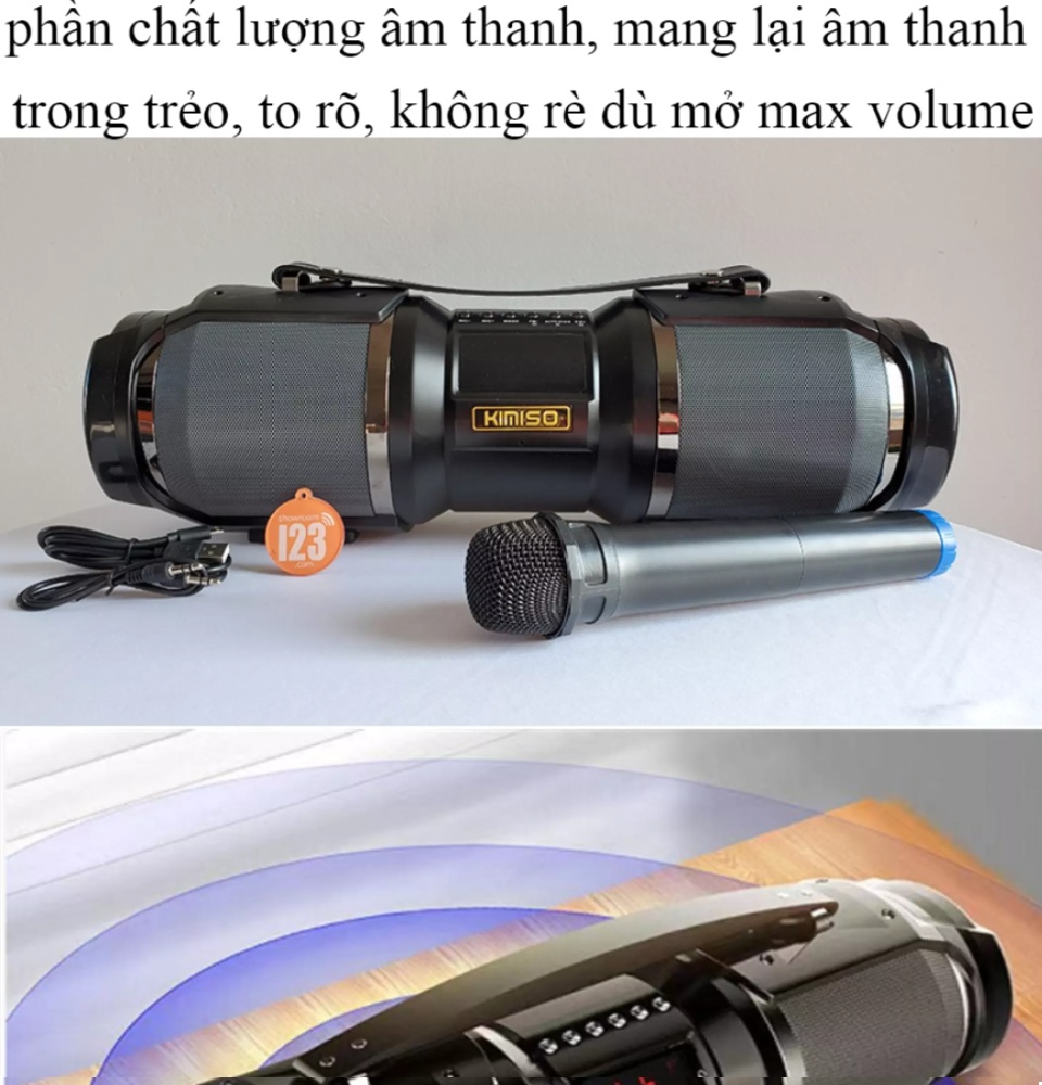 Loa bluetooth karaoke kèm micro KIMISO T1S Loa Kẹo Kéo Xách Tay Bluetooth Kimiso T1S
