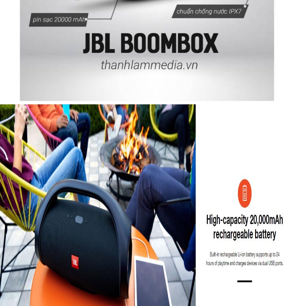Loa Bluetooth JBL Boombox Âm Thanh Siêu Bass Cực Mạnh Chống Nước IPX7 Loa Karaoke