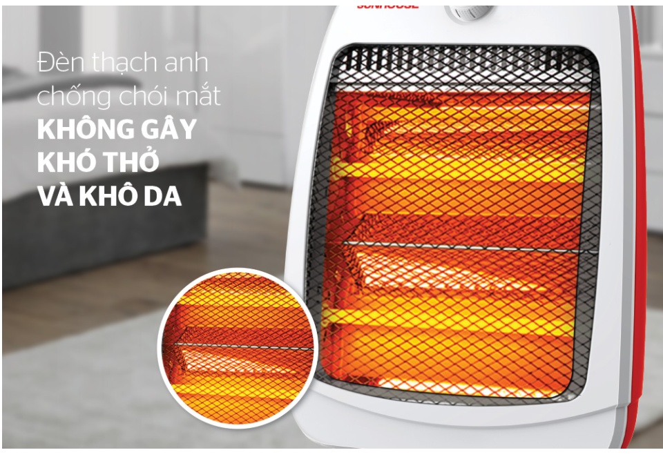 Máy Sưởi Điện Hồng Ngoại Sunhouse Shd7014 - Đèn Sưởi Ấm 2 Bóng Công Suất 800W, Bảo Hành 12 Tháng