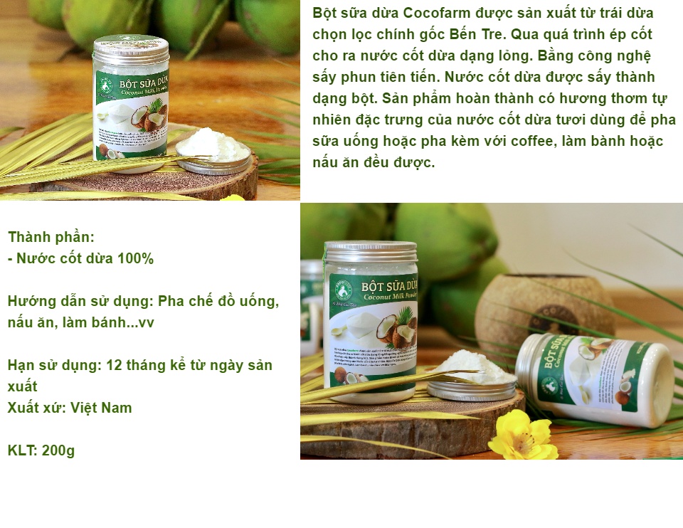 Bột Sữa Dừa Cocofarm nguyên chất không đường