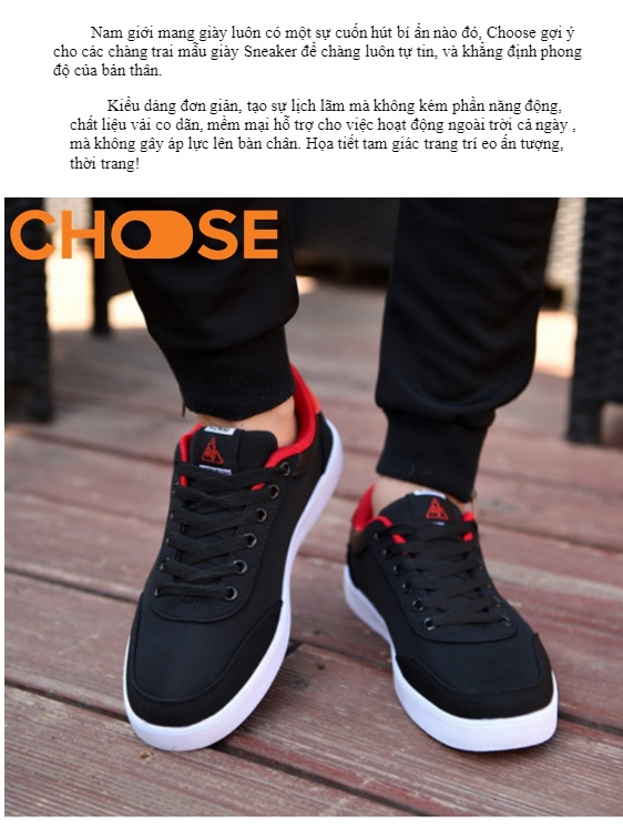 Giày thể thao Sneaker đen đỏ Họa Tiết Tam Giác Phá Cách 0601