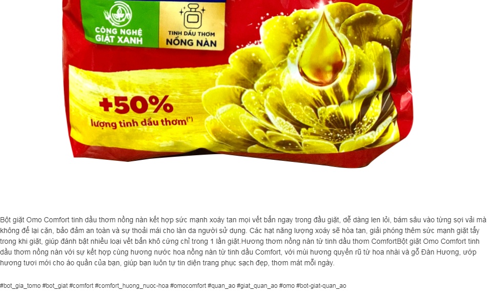 Túi Bột giặt Omo Comfort Tinh Dầu Thơm 700gr