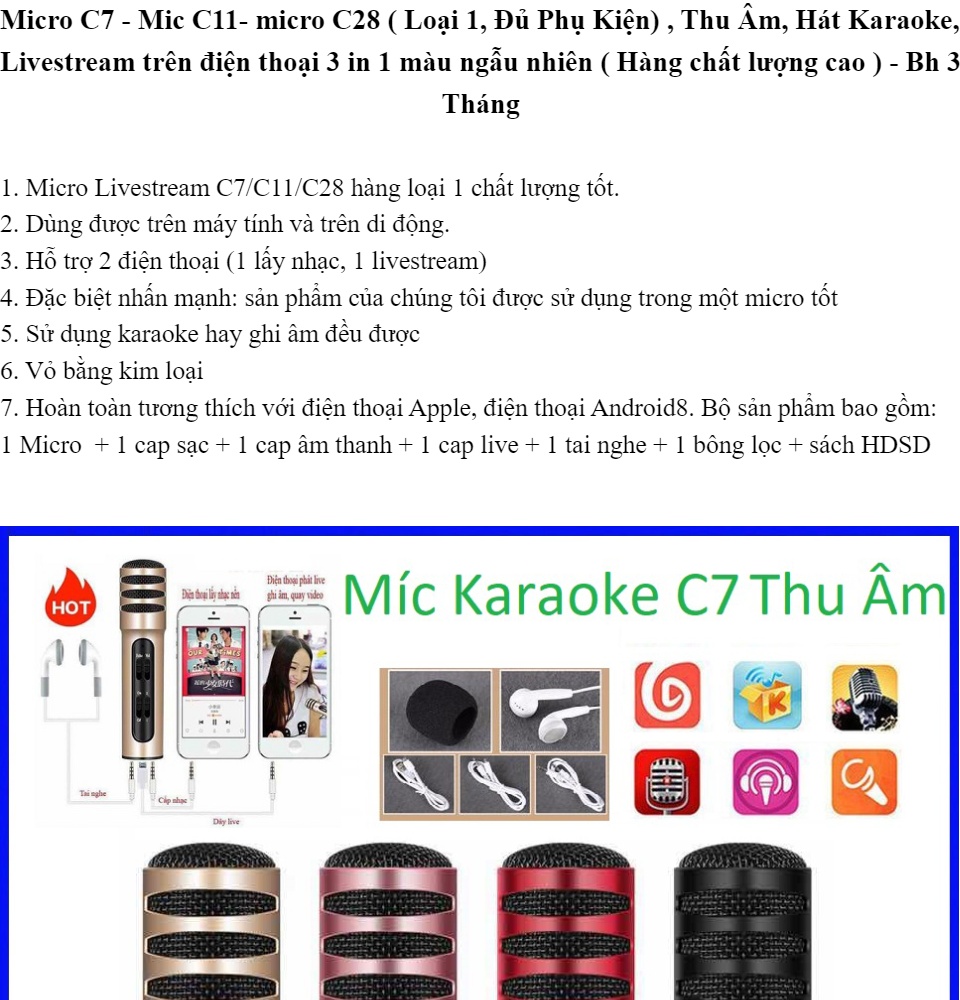 Micro Livestream C7  Thu Âm Hát Karaoke Livestream 3 in 1