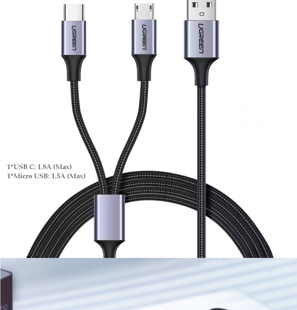 Cáp sạc 2 trong 1 cổng Micro USB và USB-C UGREEN US196 US197 - Hỗ trợ sạc nhanh, dài 1m, tương thích với điện thoại Samsung / Xiaomi / Oppo / Huawei / OnePlus / Redmi / Realme Cáp sạc 2 trong 1 cổng Micro USB và USB-C UGREEN US196 US197 - Hỗ trợ sạc nhanh, dài 1m, tương thích với điện thoại Samsung / Xiaomi / Oppo / Huawei / OnePlus / Redmi / Realme