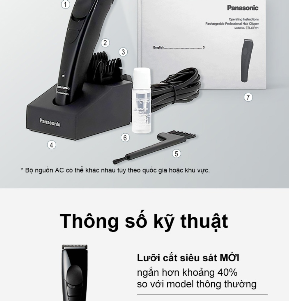 Tông Đơ Cắt Tóc Chuyên Nghiệp Panasonic ER-GP21-K751- Hàng Chính Hãng - Bảo Hành 12