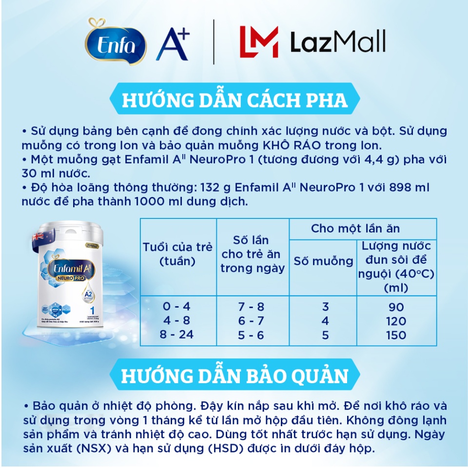 Sữa bột Enfamil A2 Neuropro 1 cho trẻ từ 0-6 tháng tuổi – 800g