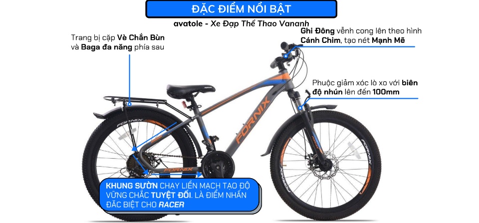 Xe đạp địa hình Fornix RACER Khung Sườn hợp kim thép cao cấp Trọng Lượng