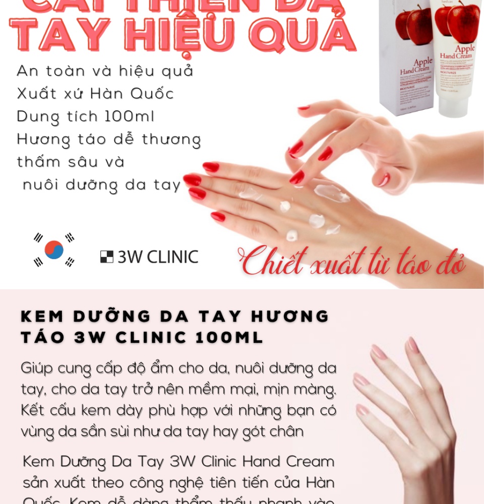 kem dưỡng da tay hương táo 3w clinic moisturizing apple hand cream 100ml 3