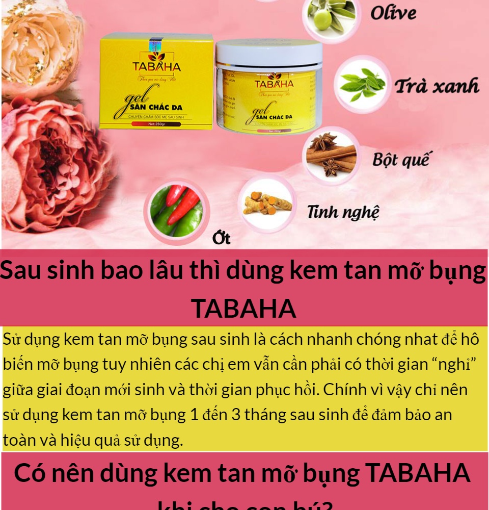 [Gel săn chắc da] Kem tan mỡ Tabaha 250g chăm sóc mẹ sau sinh giảm mỡ sau 1 tuần