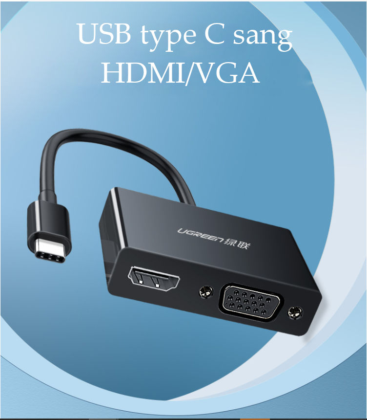 Bộ chuyển đổi USB Type C sang HDMI/VGA hình ảnh 3D 4kx2k 30HZ, độ phân giải 1920x1080P 60HZ cho MacBook, các thiết bị hỗ trợ cổng USB type C... dài 10-15cm UGREEN CM162 Bộ chuyển đổi USB Type C sang HDMI/VGA hình ảnh 3D 4kx2k 30HZ, độ phân giải 1920x1080P 60HZ cho MacBook, các thiết bị hỗ trợ cổng USB type C... dài 10-15cm UGREEN CM162