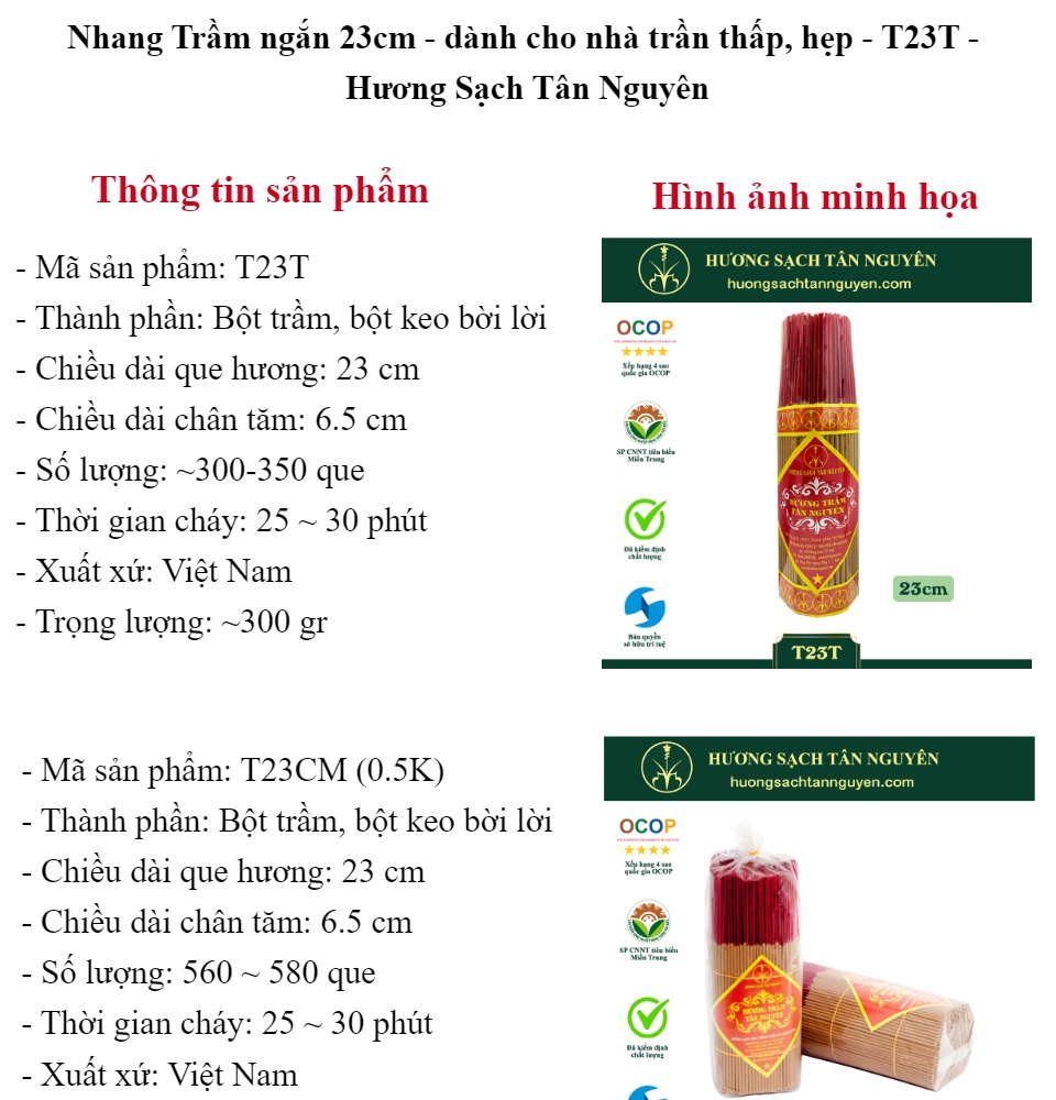 Nhang trầm hương Tân Nguyên, hương trầm sạch, nhang trầm cao cấp ngắn 23cm phù hợp nhà chung cư, trần thấp, hẹp