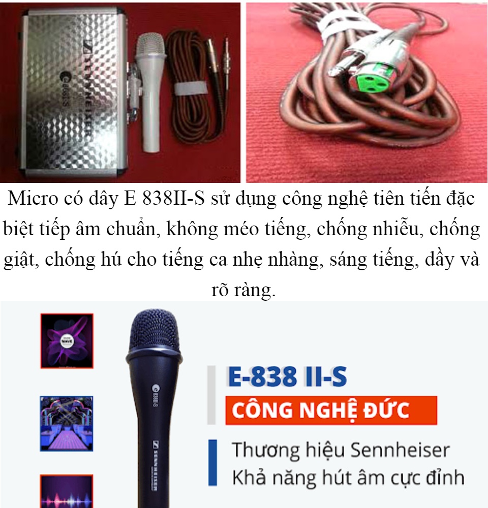 Micro Karaoke Sennheiser E 838II-S- Tần Số 40-17.000Hz Micro Karaoke Có Dây Cực Sang Trọng