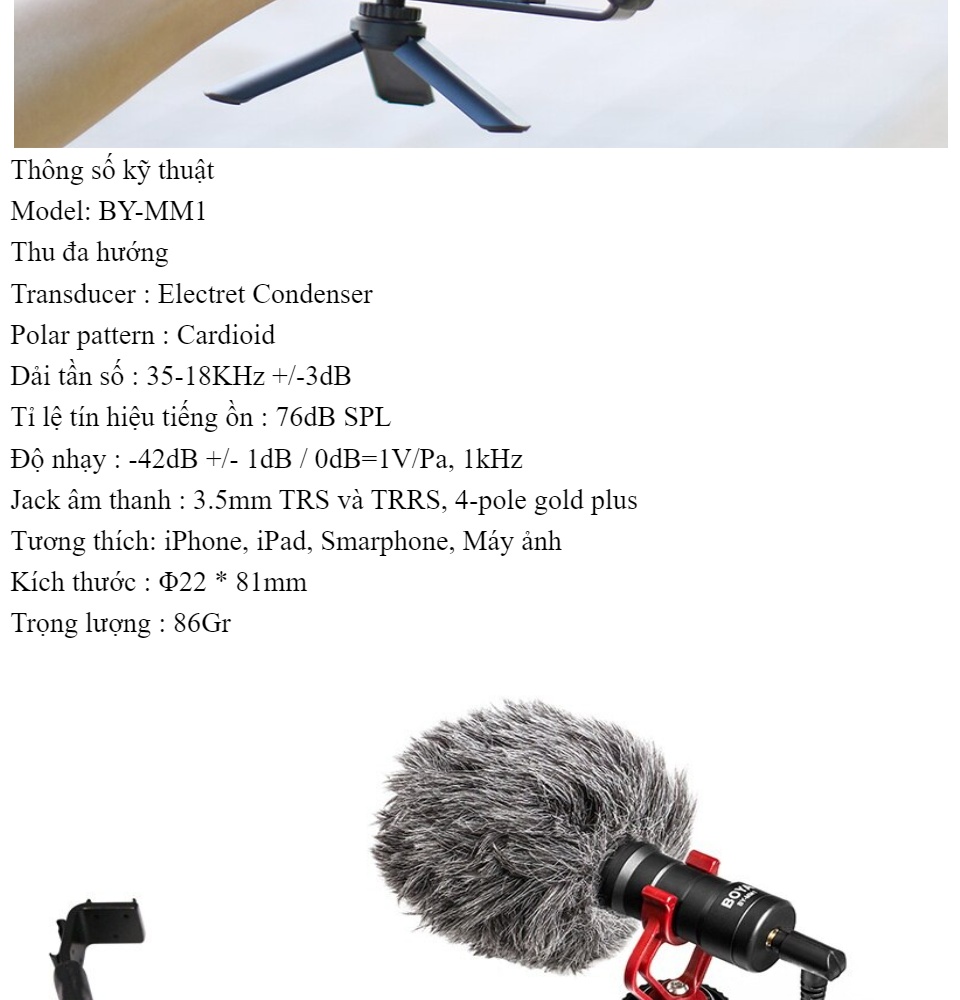 Mic Thu Âm Điện Thoại & Máy Ảnh Máy Quay DSLR - BOYA BY-MM1 Thiết