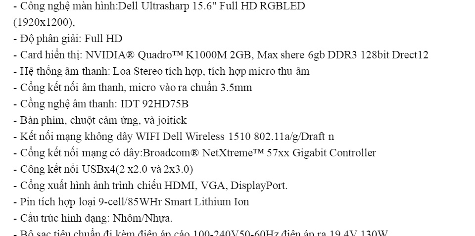 Beautiful [Trả góp 0 ]Laptop máy trạm Dell Precision M4700 Core i7-3740QM 8gb Ram 128gb SSD VGA Quadro K1000M 15.6 Full HD 4