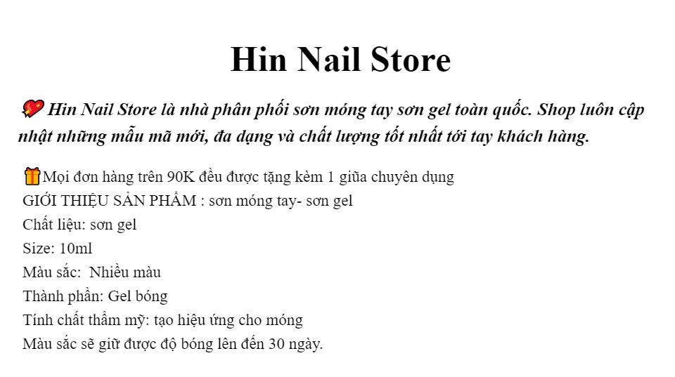 Sơn gel sơn móng tay Hinnail - sơn móng tay cao cấp dung tích 10ml 1