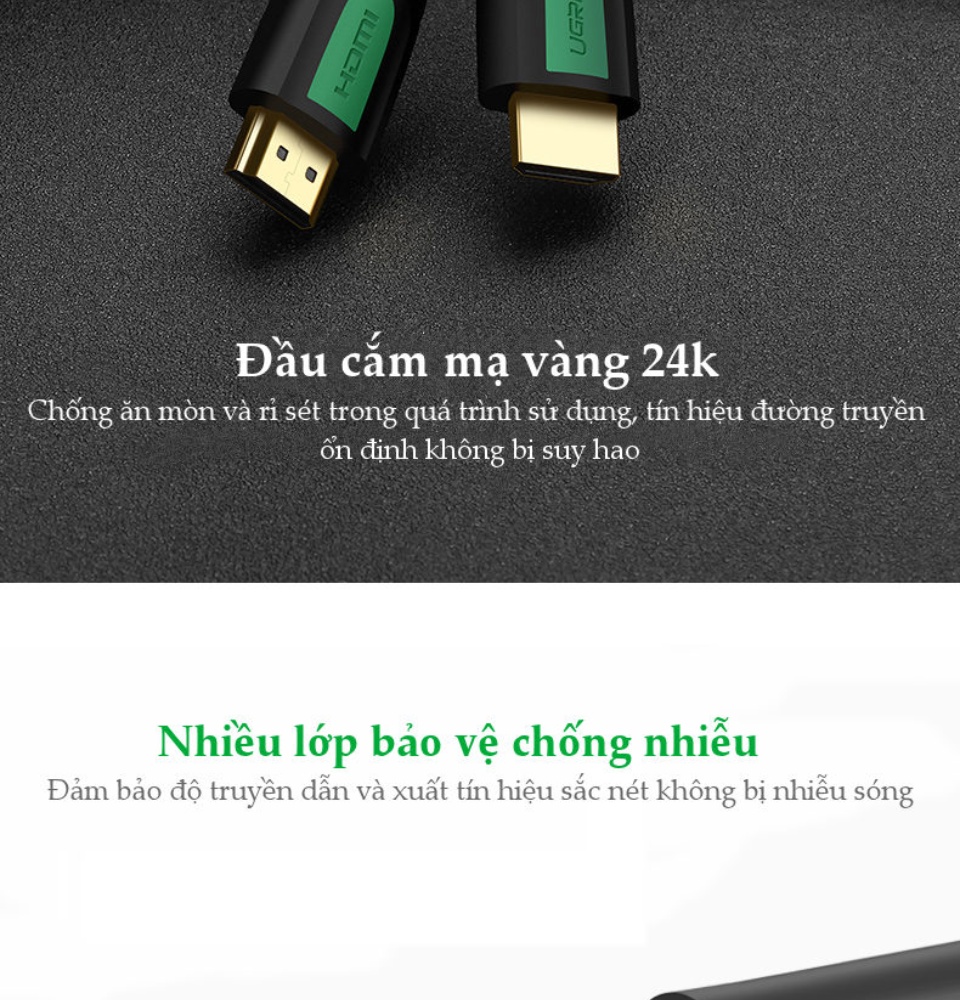 Dây cáp HDMI 2.0 thuần đồng 100%, 19+1 dùng cho Tivi, máy tính, máy chiếu, màn hình... 2m UGREEN HD107 Dây cáp HDMI 2.0 thuần đồng 100%, 19+1 dùng cho Tivi, máy tính, máy chiếu, màn hình... 2m UGREEN HD107