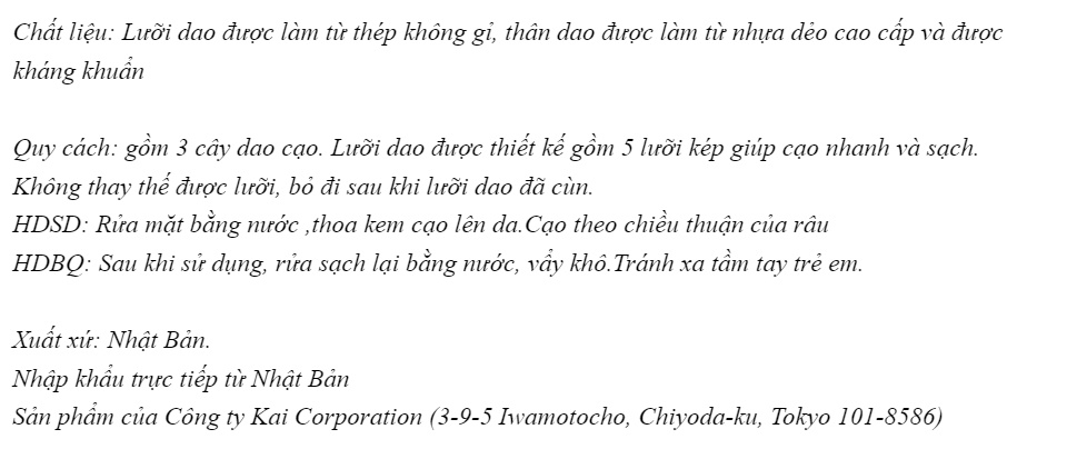 Set 3 dao cạo râu 5 lưỡi kép Ignis KAI của Nhật Bản Cán đỏ