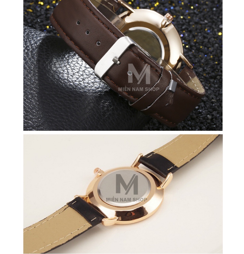 Đồng hồ dây da Geneva Platinum MN219 giá rẻ có 2 màu dây Đen Nâu