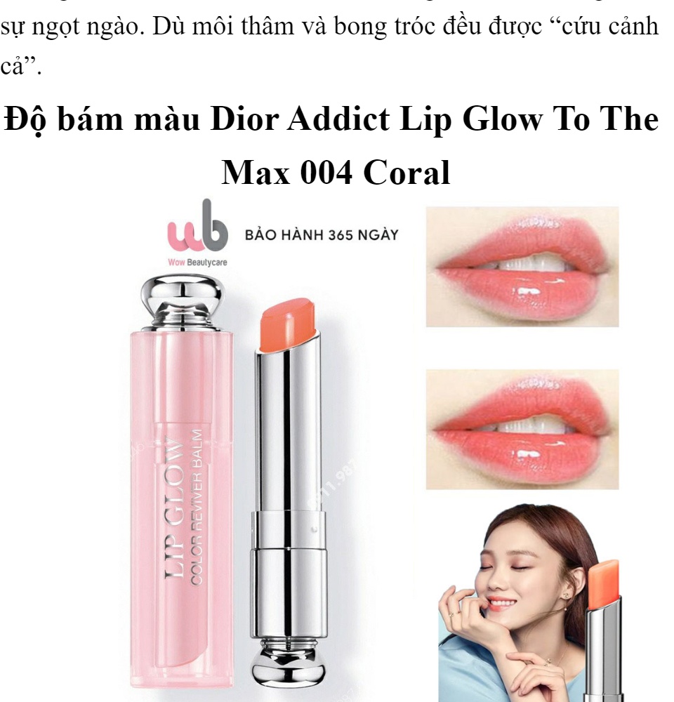 Review Son Dưỡng Dior 004 Coral Addict Lip Glow Màu Cam San Hô