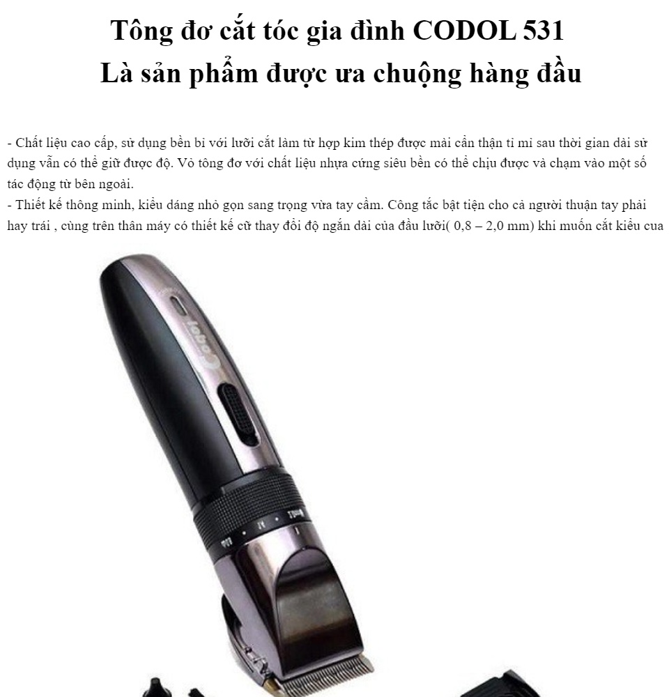 Tông đơ hớt tóc cao cấp Hàn Quốc CODOL CHC-531 - Dụng làm tóc của