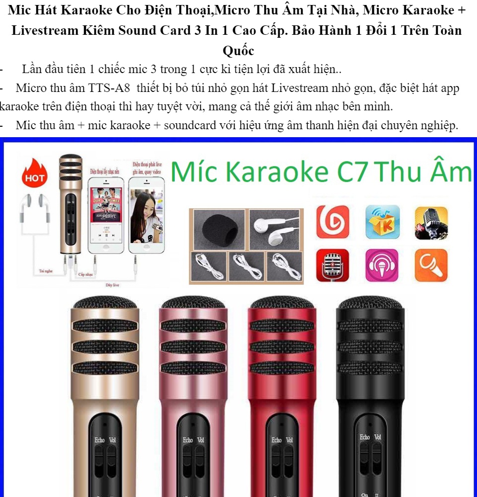 Micro C7 Loại 1 Đủ Phụ Kiện Thu Âm Hát Karaoke Livestream trên điện thoại