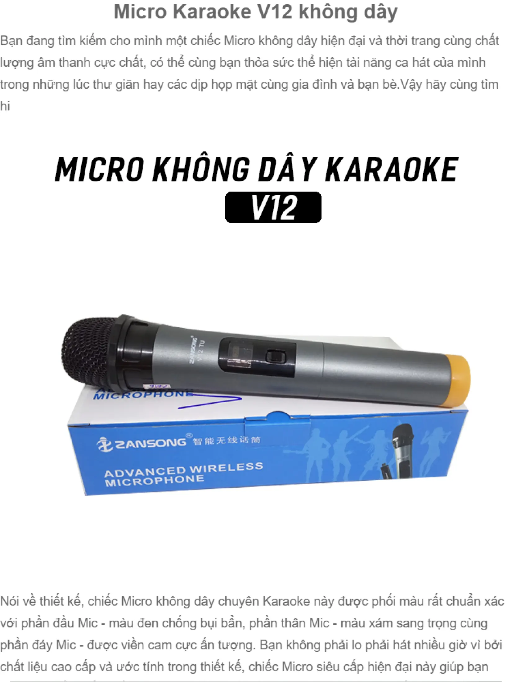 Mic karaoke đa năng V12 phù hợp cho các loa âm li có hỗ trợ