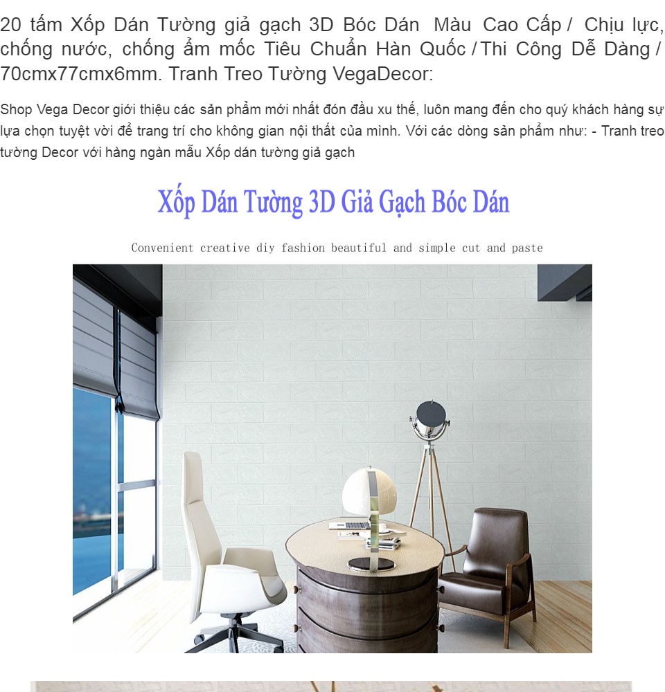 20 tấm Xốp Dán Tường giả gạch 3D Bóc Dán Màu Cao Cấp / Chịu