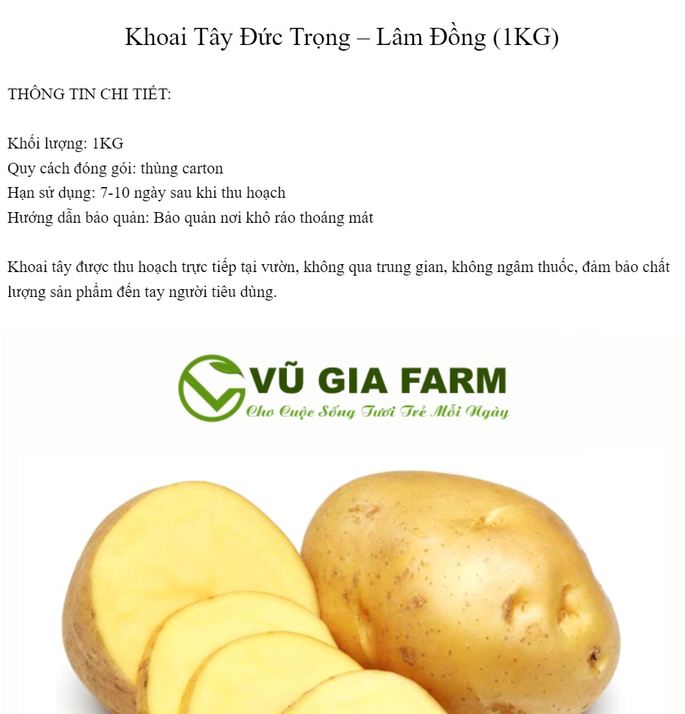 Khoai Tây Đức Trọng – Lâm Đồng ( 500G/1KG )