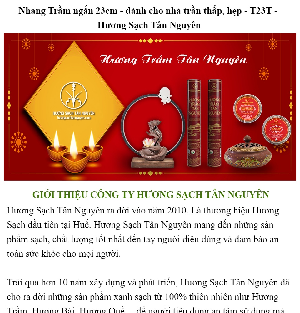 Nhang trầm hương Tân Nguyên, hương trầm sạch, nhang trầm cao cấp ngắn 23cm phù hợp nhà chung cư, trần thấp, hẹp