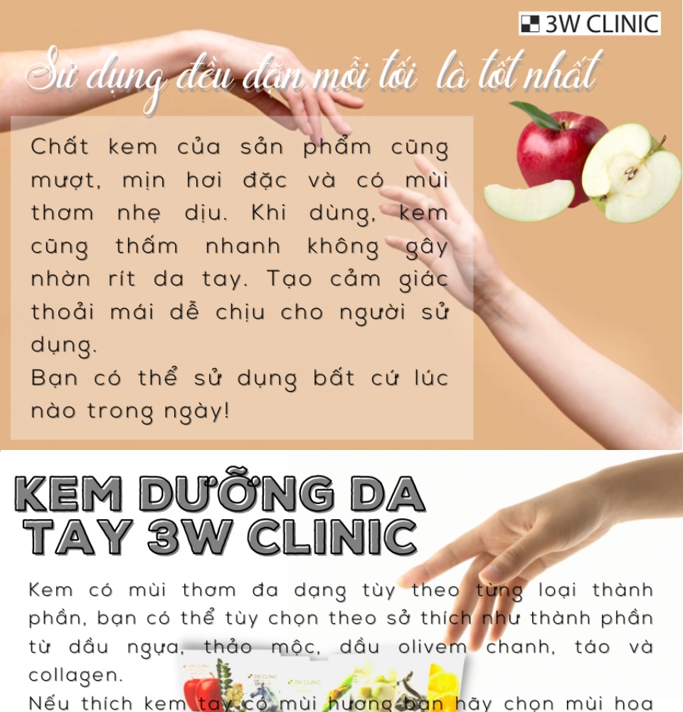 kem dưỡng da tay hương táo 3w clinic moisturizing apple hand cream 100ml 5