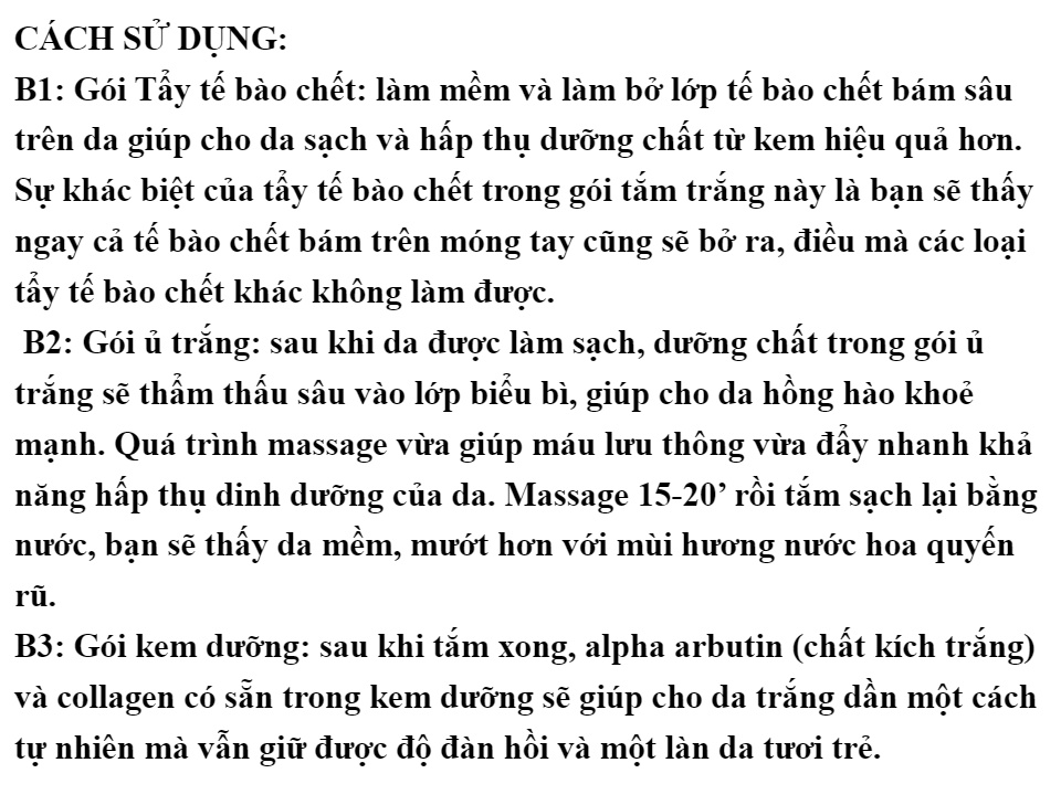 Tắm Trắng Alpha Arbutin Collagen Cream-Sét 3 Gói-