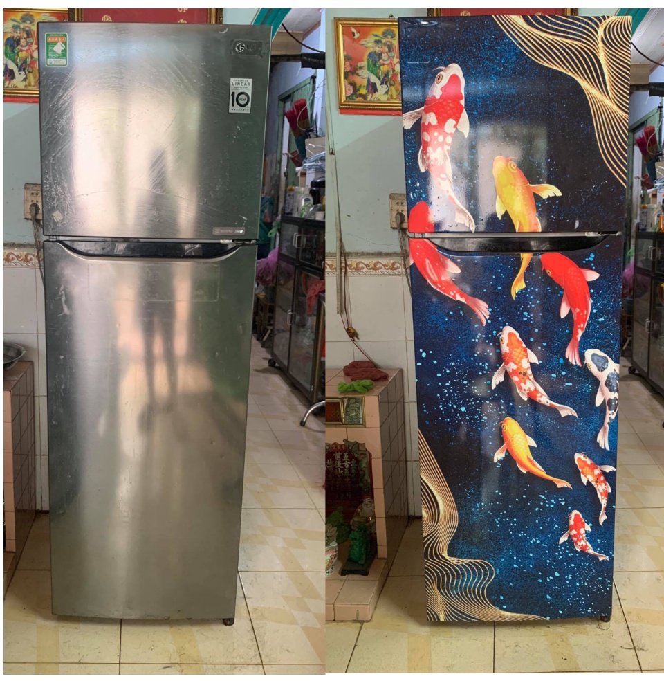 Tranh trang trí tủ lạnh Cá koi Hoàng Gia HUE DECOR - Chất liệu decal