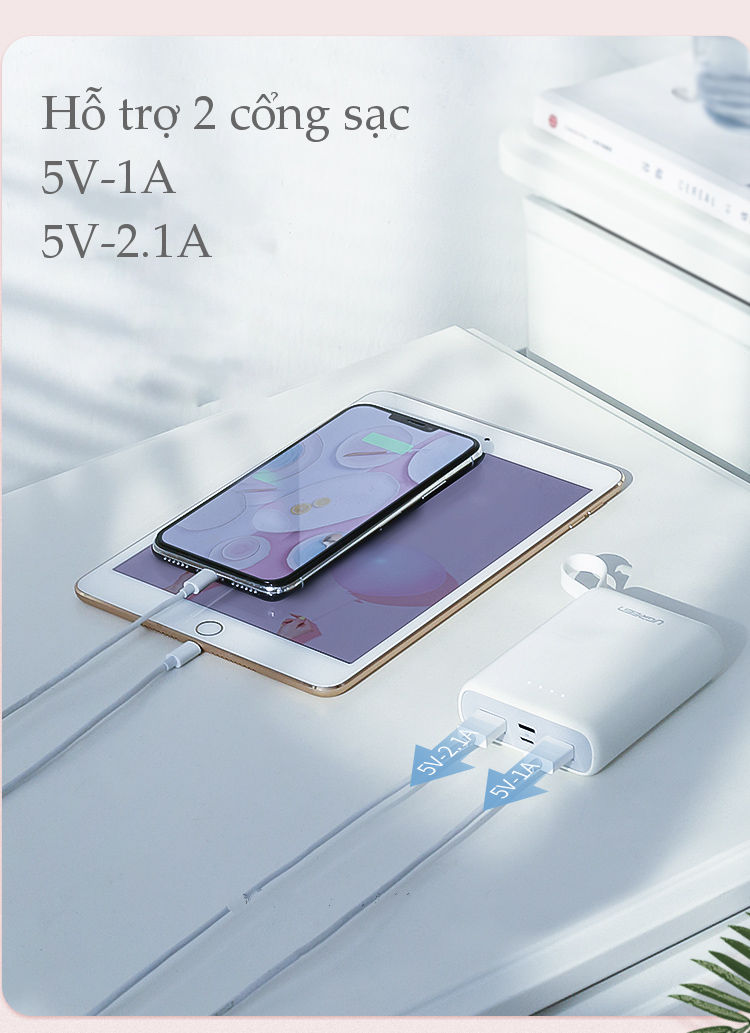 Sạc dự phòng 10000mAh có móc treo tay, 2 cổng sạc USB sử dụng cùng lúc 2 điện thoại, hỗ trợ 2 cổng Micro USB và USB type C UGREEN PB133 60197 Sạc dự phòng 10000mAh có móc treo tay, 2 cổng sạc USB sử dụng cùng lúc 2 điện thoại, hỗ trợ 2 cổng Micro USB và USB type C UGREEN PB133 60197