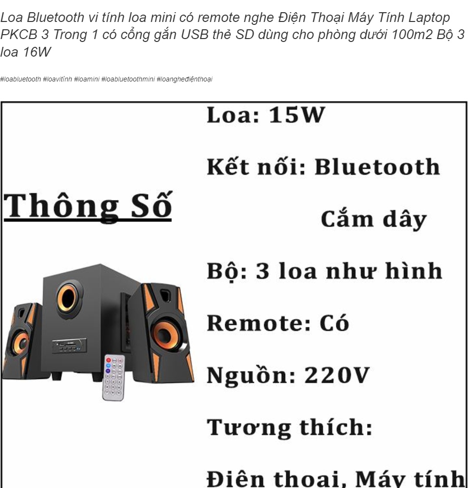 Loa Bluetooth vi tính loa mini có remote nghe Điện Thoại Máy Tính Laptop PKCB