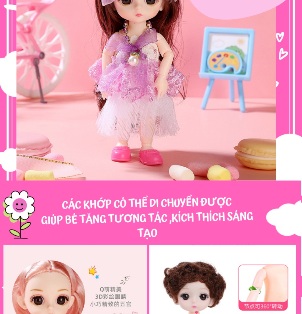 đồ chơi búp bê barbie bjd mini 16cm đồ công chúabúp bê chibi nhỏ nhắn làm 5