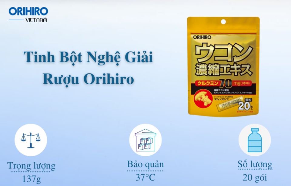 tinh bột nghệ orihiro 20 gói giúp thải độc gan, tỉnh táo và chống mệt mỏi 1