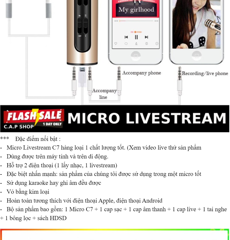 Micro thu âm hát karaoke online Livestream míc C7  Livestream 3 in