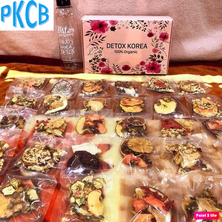 Hộp 30 Set Gói Trà Detox hoa quả sấy khô giảm cân, DETOX KOREA (ảnh thật) tặng kèm bình nhựa 1000ml - PKCB 1