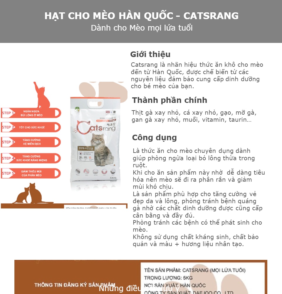 Thức ăn hạt CATSRANG 5kg cho mèo - Hàn Quốc