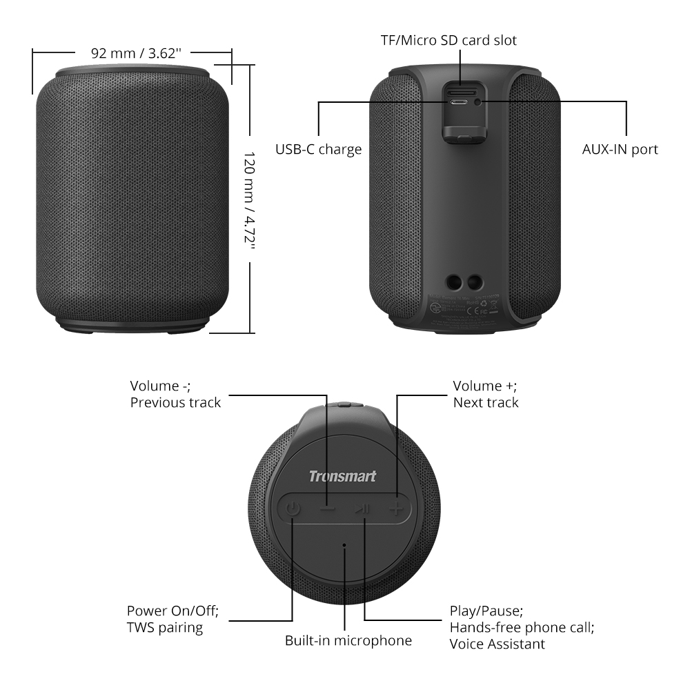 Loa Tronsmart Element T6 MINI Loa Bluetooth 5.0 ngoài trời chống thấm nước IPX6 Công