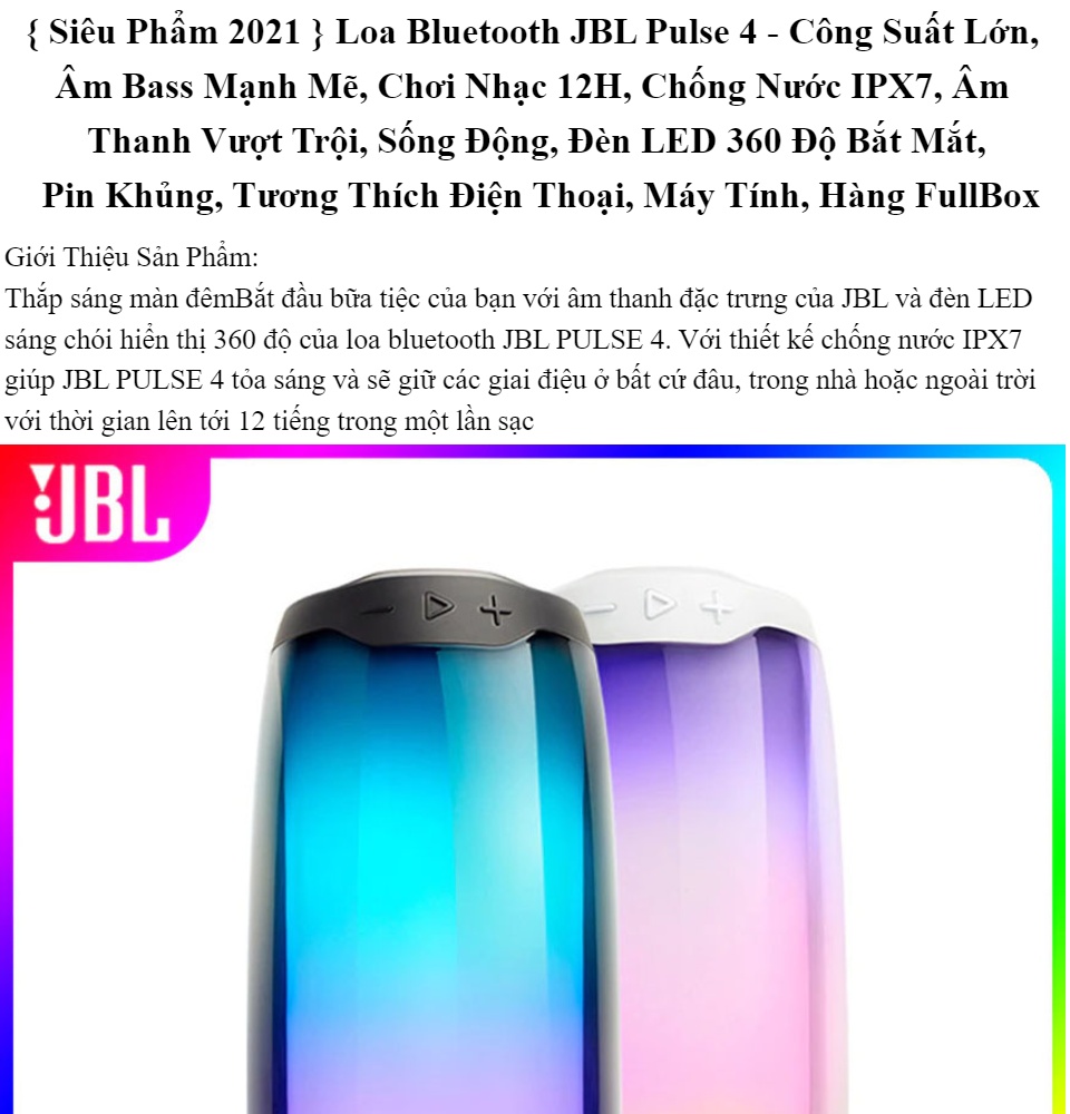 Loa Bluetooth JBL Pulse 4 - Công Suất Lớn Âm Bass Mạnh Mẽ Chơi Nhạc
