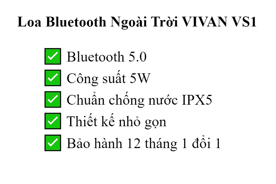 Loa Bluetooth 5.0 VIVAN VS1 Chống Nước IPX5 Công Suất 5W Siêu Nhỏ Gọn Pin