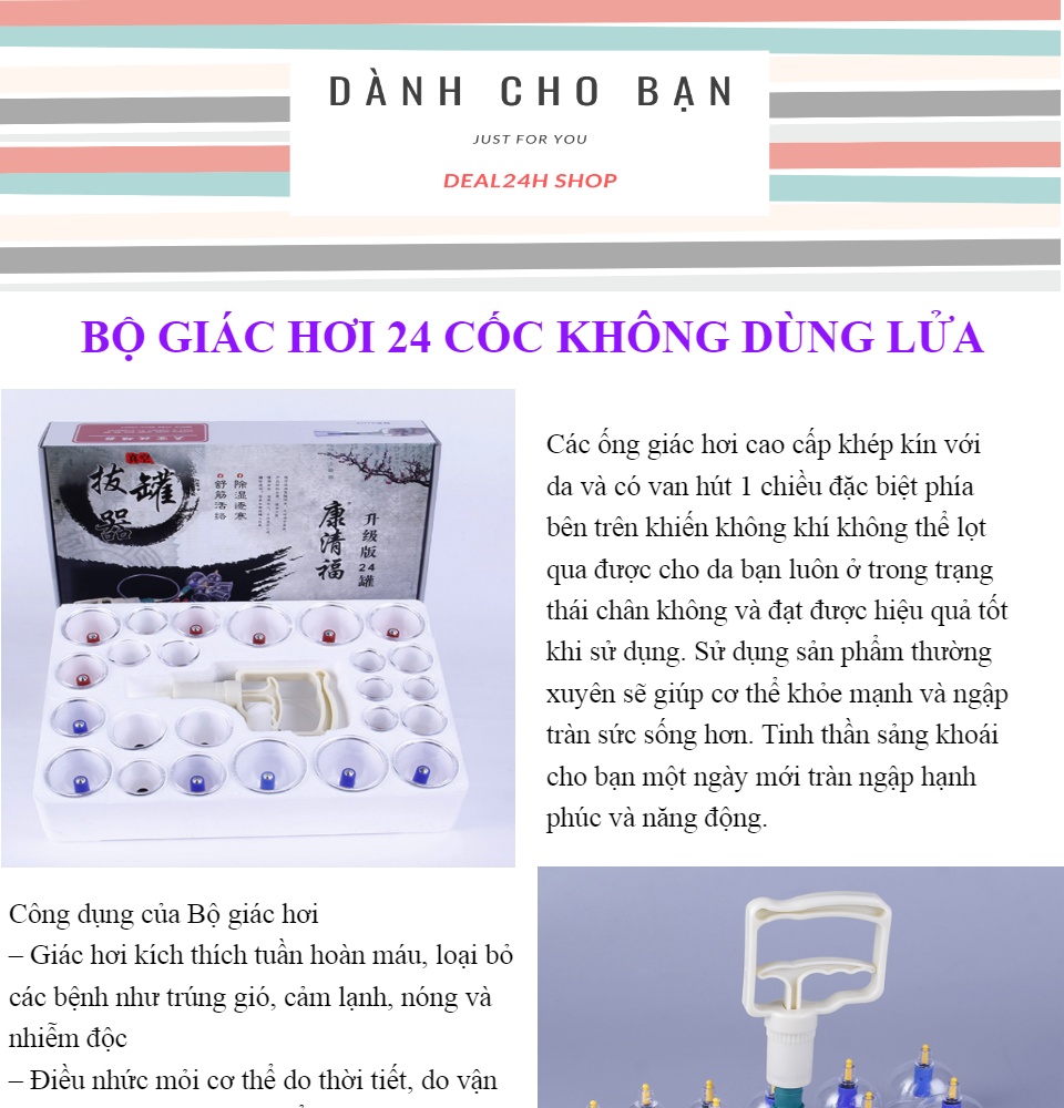Giác Hơi Chân Không HÀN QUỐC không dùng lửa 24 ống HOT 2020 - Thiết Bị Y Tế Bộ Giác Hơi Cầm Tay Công Nghệ Mới ,Thanh Lọc Giải Độc Cơ Thể Tốt Cho Sức Khỏe Kèm Theo Dụng Cụ Hút Chân Không.Bh Uy Tín Bởi DEAL24H