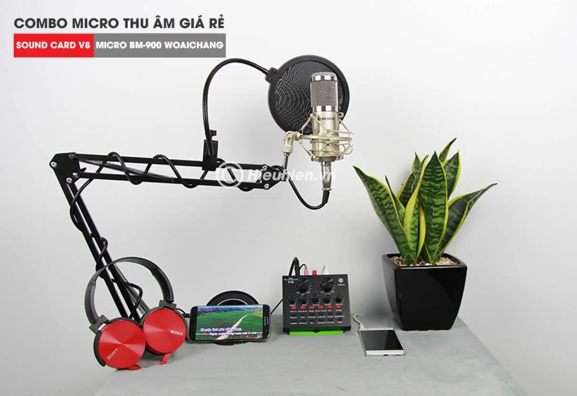 Trọn Bộ Hát Thu Âm Sound-Card V8 + Micro BM900 Live Stream Oneline Tại Nhà