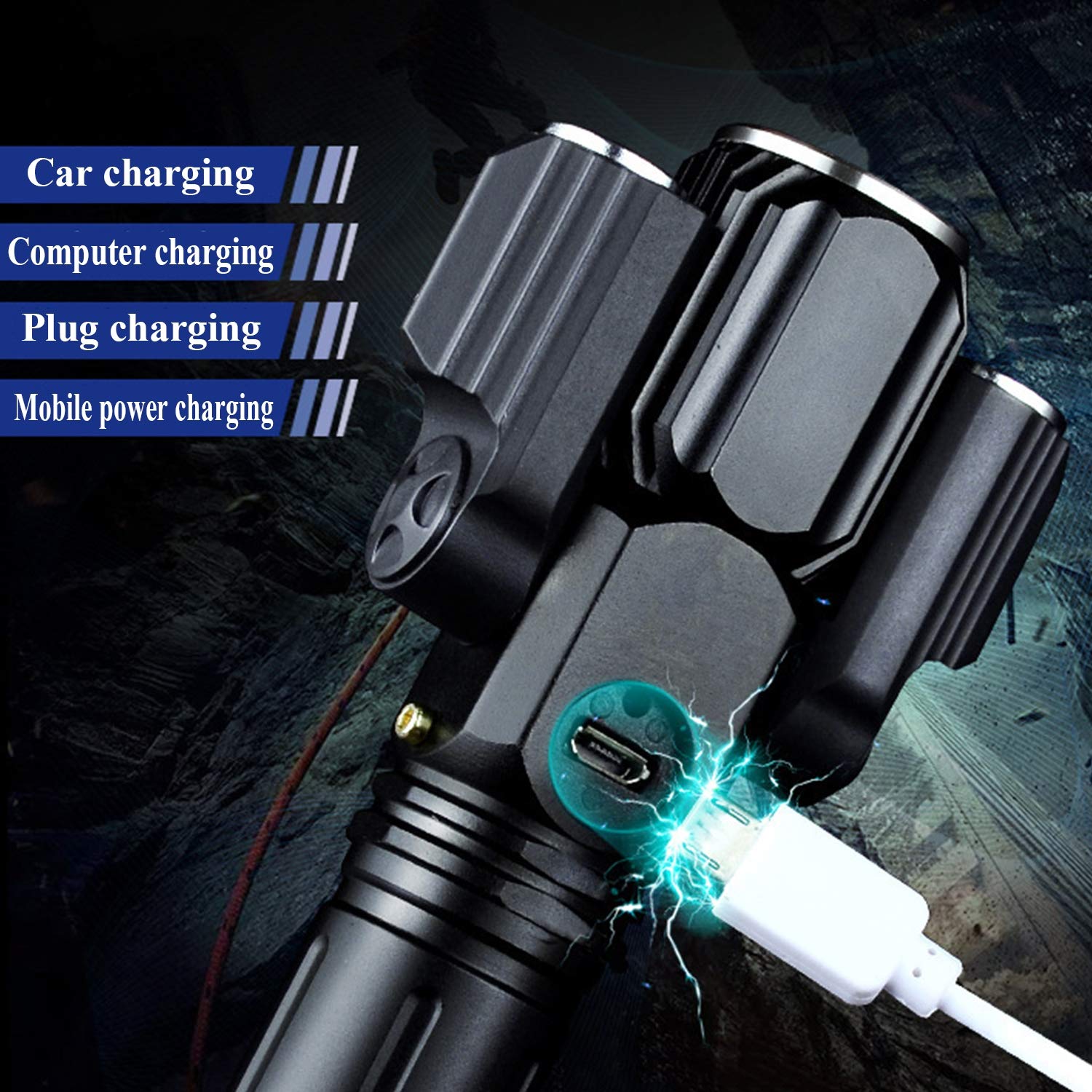 Đèn pin cầm tay 3 PHA 3 Bóng Led SIÊU SÁNG Xoay 360 Độ + Pin sạc 18650 cao cấp 6800mAh, Đèn led siêu sáng 3 bóng CHỐNG NƯỚC