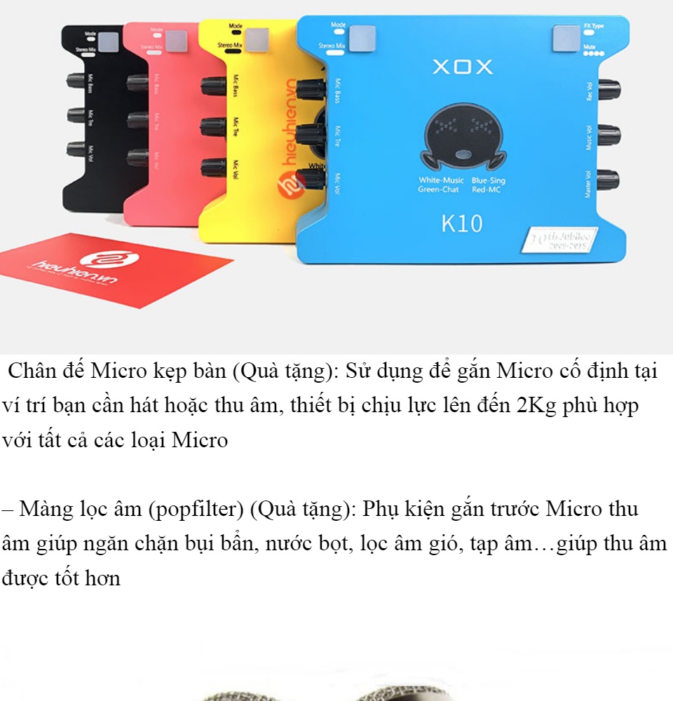 COMBO THU ÂM LIVESTREAM BM900-SOUND CARD XOX K10 BẢN MỚI NHẤT KÈM CHÂN+LỌC+DÂY 3 LIVESTREAM