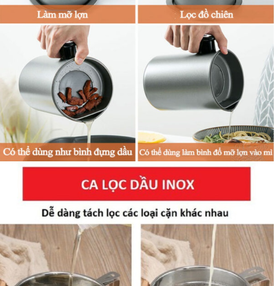 Ca Lọc Dầu Inox 304 Không Thấm Lọc Dầu Cực Trong ,Không Để Lại Cặn,Nguyên Chất Dầu Không Đen