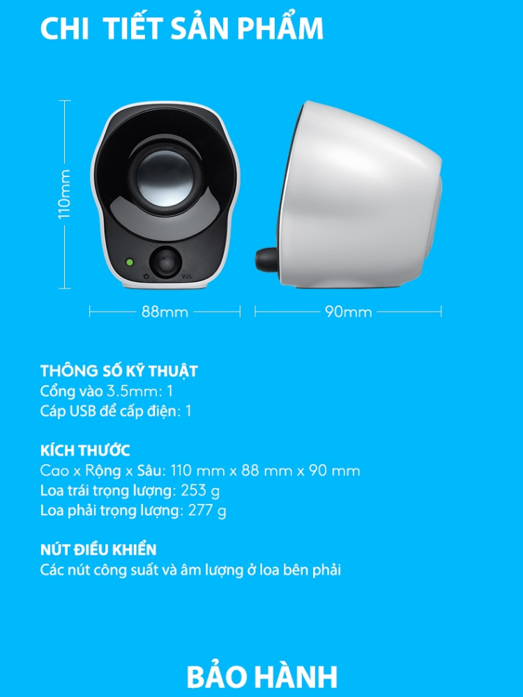 Loa âm thanh nổi có dây Logitech Z121 - Kết nối jack 3.5mm và USB-A