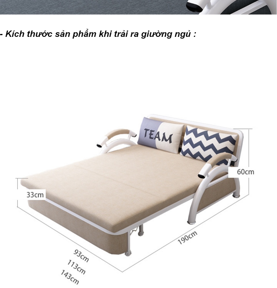 Có Video] Giường Đa Năng Nệm Cao Su Kiêm Ghế Sofa Giường 1m95 x 1m32 Khung Hợp Kim Thép Không Gỉ ( tặng kèm 2 gối trị giá 500k